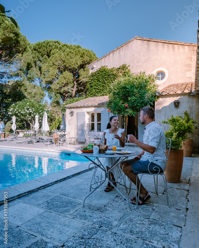 breakfast by the pool of an luxury hotel in the Provence France Europe