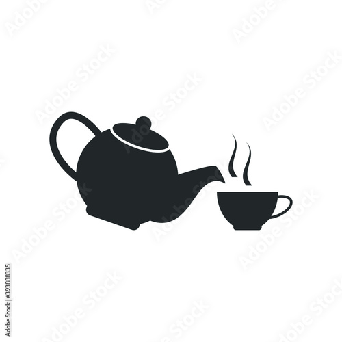Tea time, tea pot and cup vector icon