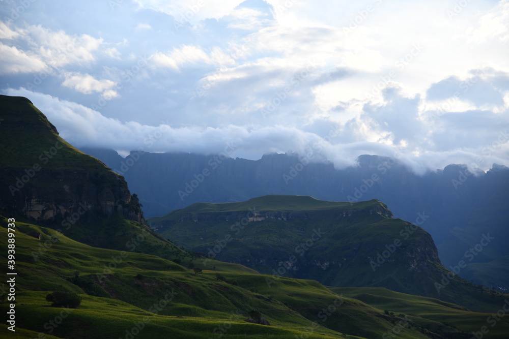 Drakensberg mountains with clouds