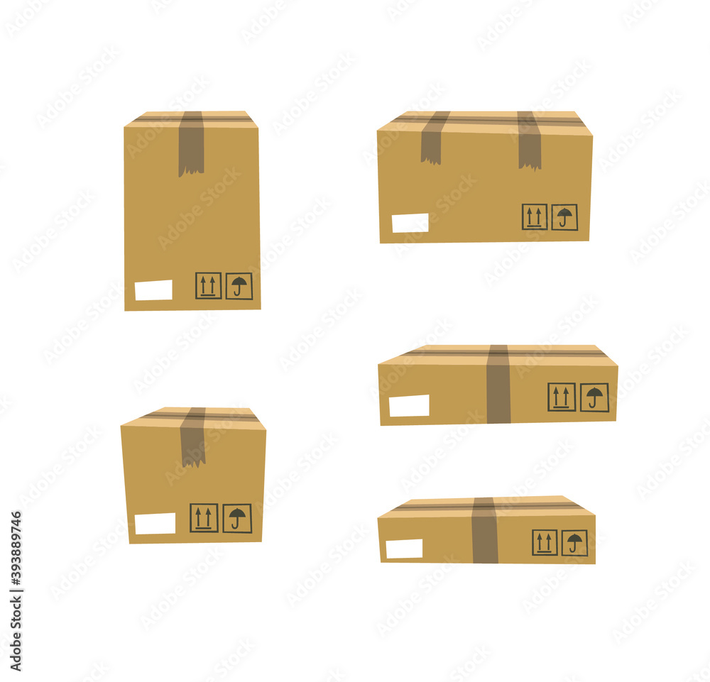Carton Open and Closed Recycling Boxes Set. Cartoon Style Illustration Delivery Packaging. Flat Graphic Design Forwarding Clip Art. Vector Collection Mockup Isolated on White Background