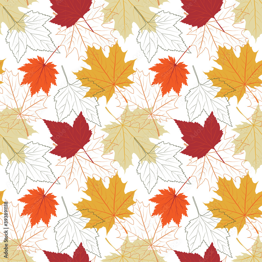Seamless Pattern Autumn Leaf fall of Maple Leaves