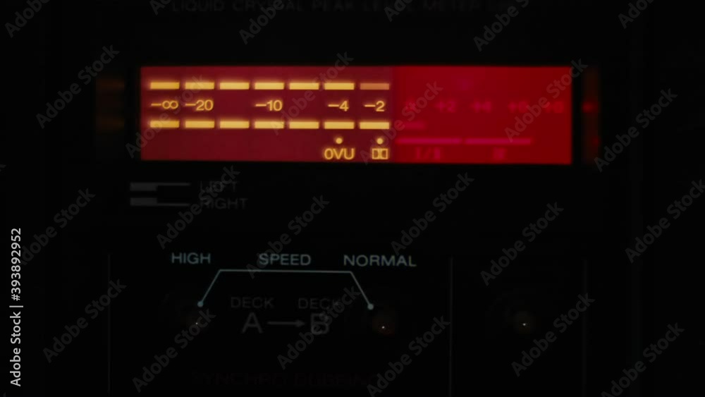 Digital VU meter on cassette tape deck recorder Digital VU meter on cassette tape deck recorder