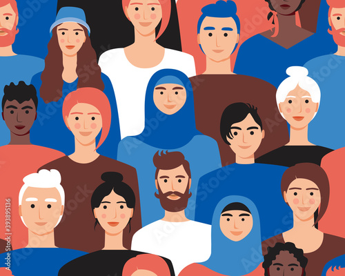 Multicultural society seamless pattern as a texture, flat vector stock illustration with as a concept different ethnic, religious groups