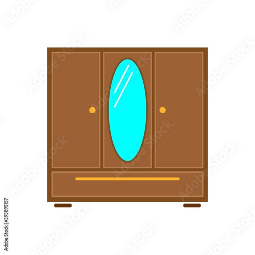 Wardrobe With Mirror Icon, furniture flat design icon. Bedroom furniture icon