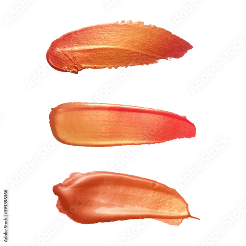 Vector gold paint smear stroke stain set. Abstract metallic texture. Make up swatches. Acrylic color smear