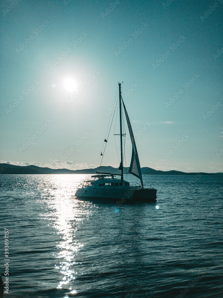 sailboat recreation on the sea close to the sunset during summer vacation in croatia