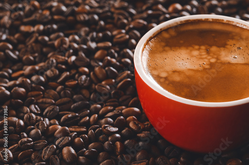Freshly brewed espresso in ...