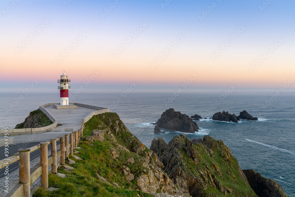 Cabo Ortegal lighthouse on the coast of Galicia at sunset