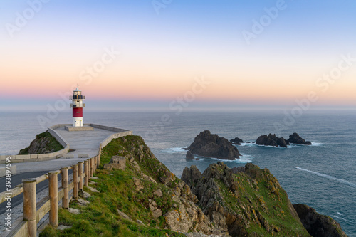 Cabo Ortegal lighthouse on the coast of Galicia at sunset