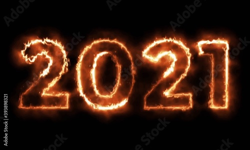 2021 Happy New Year fire vector.2021 Fire flames on black background. Abstract 2021 blaze fire flame.