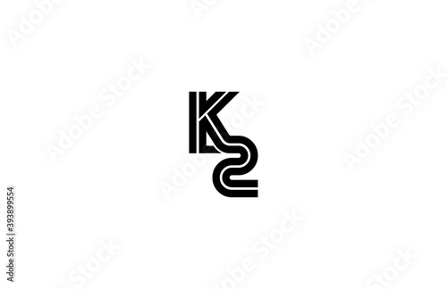 Logo Typography Initial Letter K2 Linear Monogram Font Vector