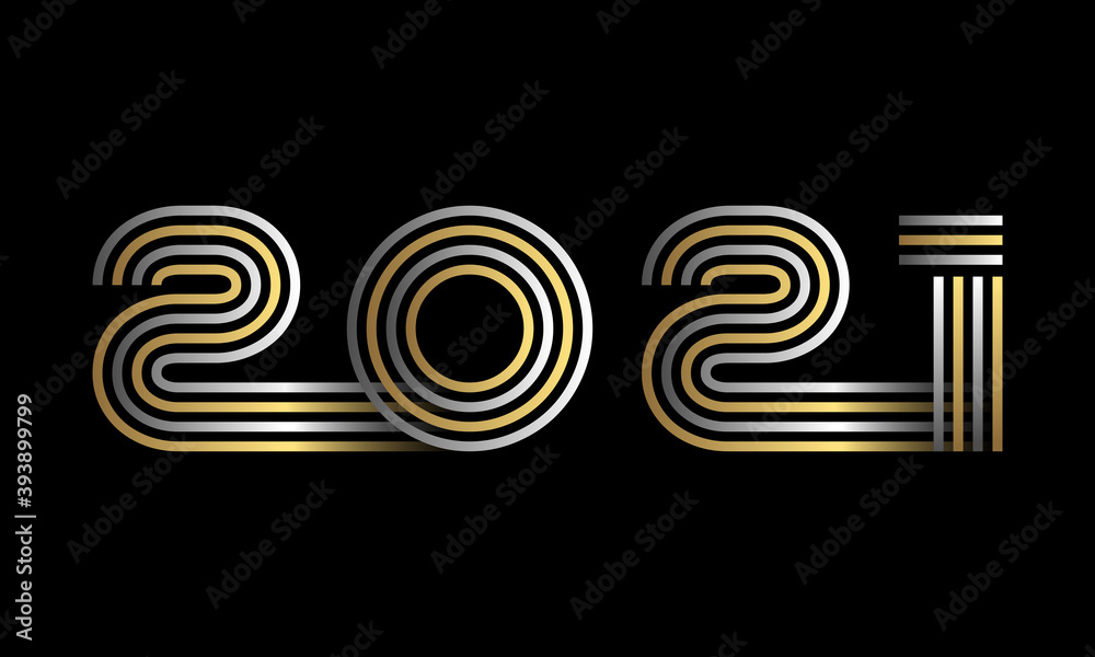 2021- Chiffres de la nouvelle année, formés de plusieurs lignes, or et argent sur fond noir. 2021- Chiffres de la nouvelle année, formés de plusieurs lignes, or et argent sur fond noir.