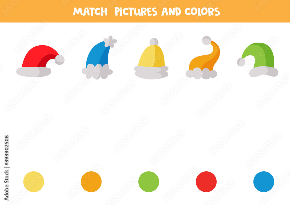 Color matching game for kids. Match caps by color.