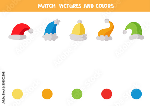 Color matching game for kids. Match caps by color.