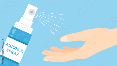 Alcohol spray vector. Bottle alcohol spray. Hand vector.