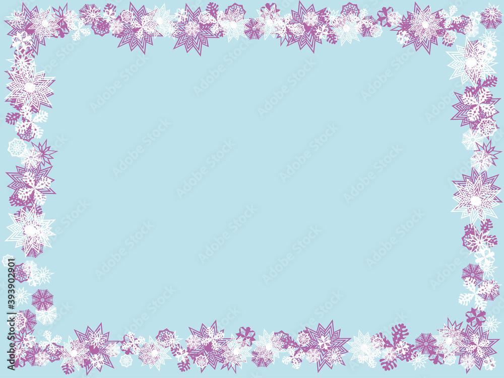 Christmas frame, Wallpaper with snowflakes. Simple new year design for banners. Vector illustration.