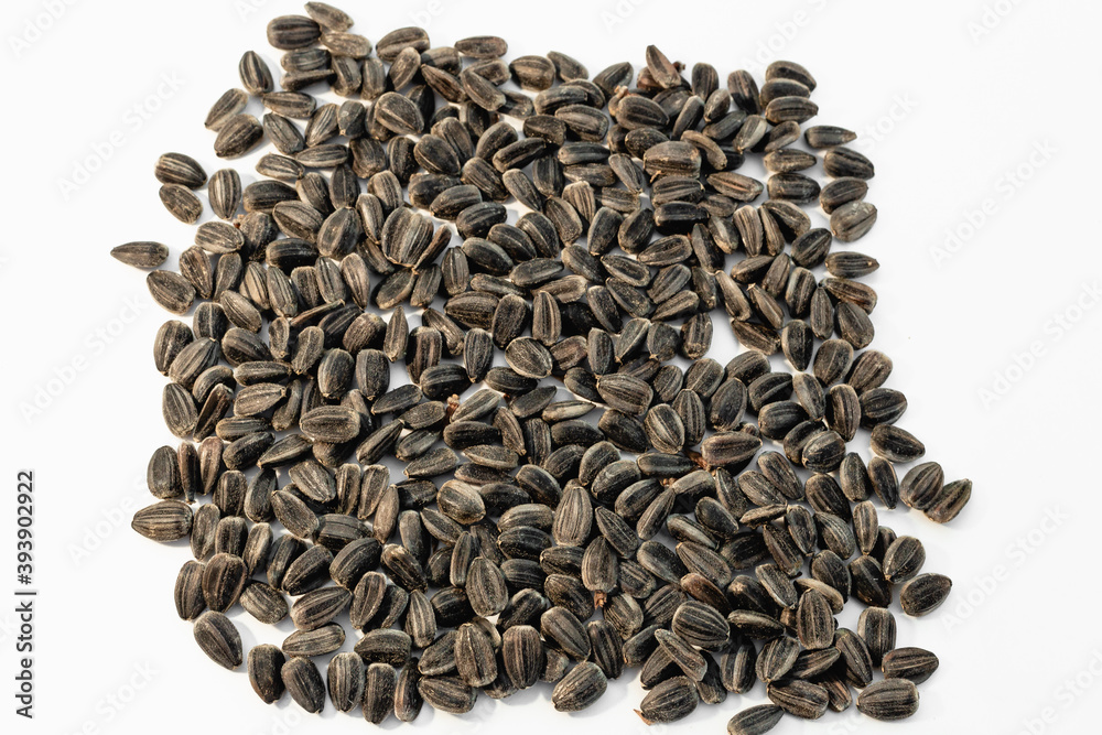 Sunflower seeds on white background