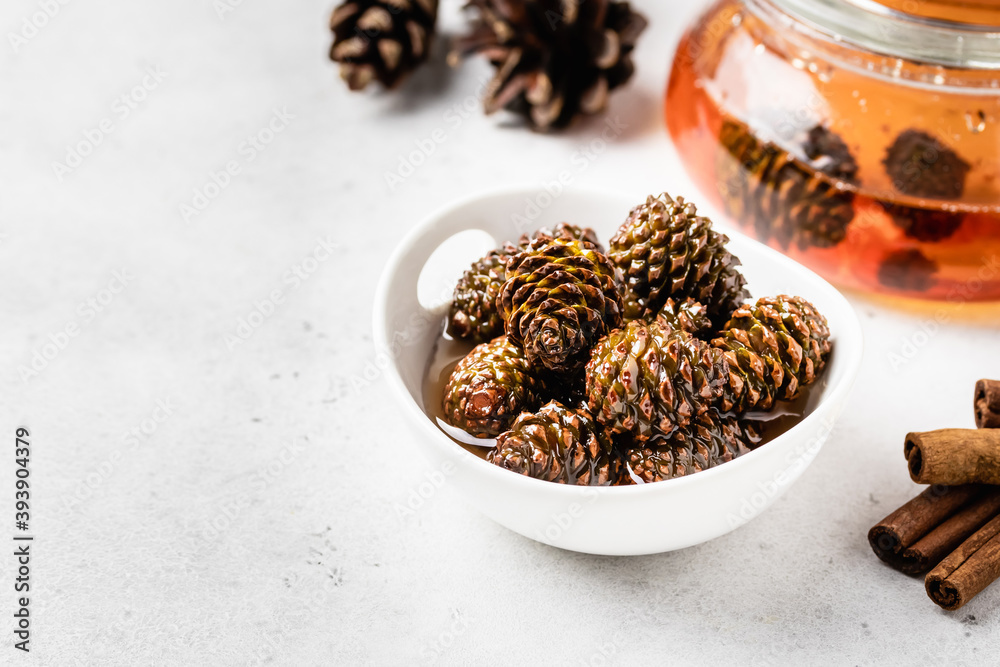 Homemade natural pine cone jam. Space for text. Homemade natural pine cone jam. Space for text.