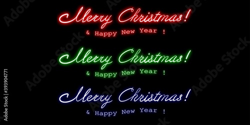 Merry Christmas and Happy New Year, neon lettering