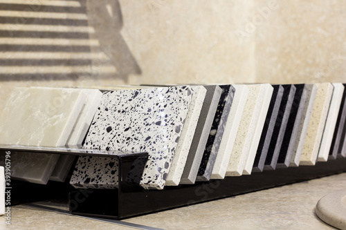 samples of quartz agglomerate for kitchen countertops