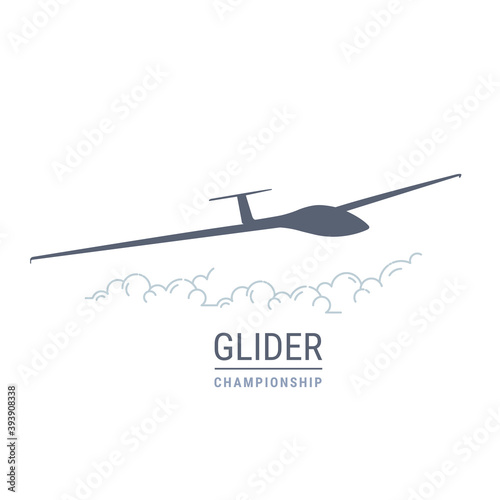 Gliding flight emblem with sailplane, soaring glider silhouette, none motive-powered aircraft vector illustration