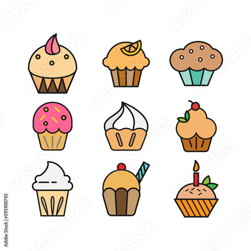 set of cupcake logo design icon symbol cartoon vector template