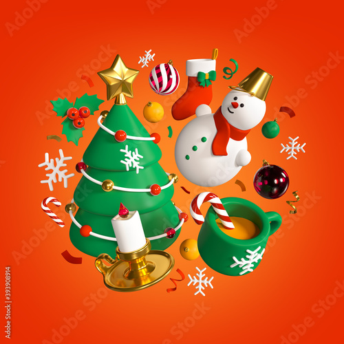 Merry Christmas and Happy New Year - modern colorful 3d illustration