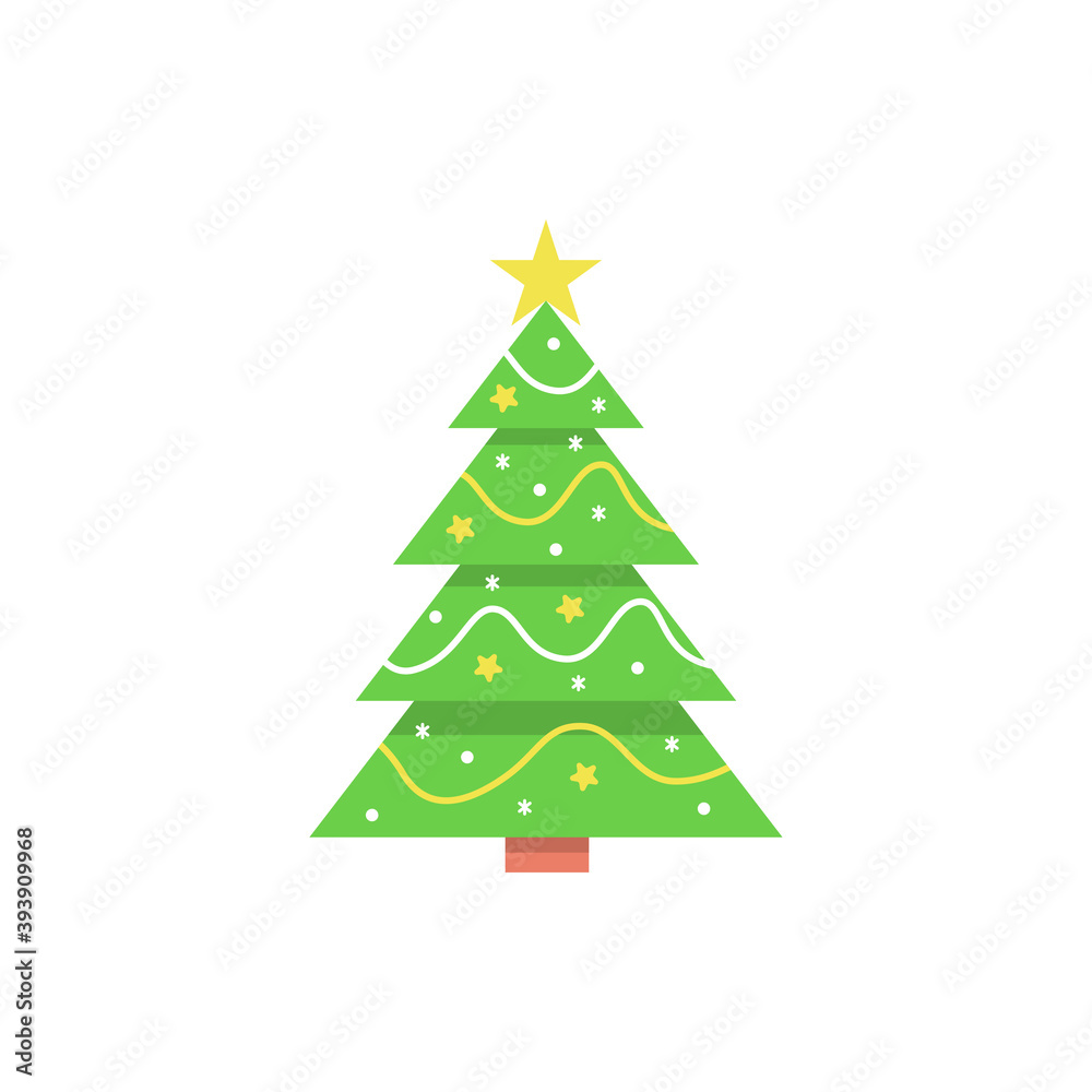 Christmas tree with decorations and a star. Flat style. Vector illustration for greeting card, invitation or banner.
Christmas tree with decorations and a star. Flat style. Vector illustration for greeting card, invitation or banner.