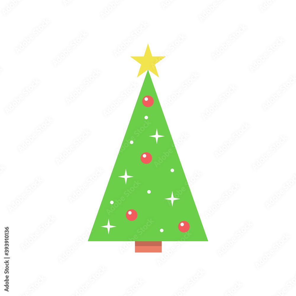 Christmas tree with decorations and a star. Flat style. Vector illustration for greeting card, invitation or banner.
Christmas tree with decorations and a star. Flat style. Vector illustration for greeting card, invitation or banner.