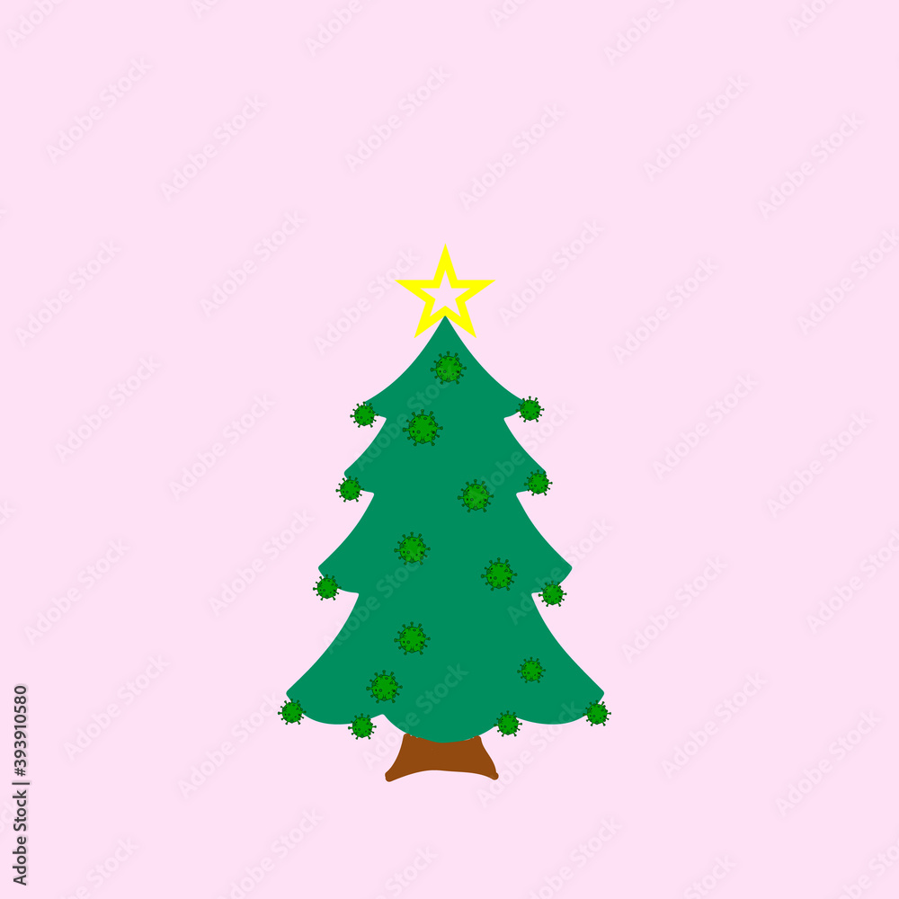 Christmas tree decorated with corona virus motif. Christmas tree decorated with corona virus motif.