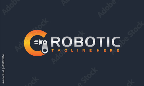 initials G robot arm logo