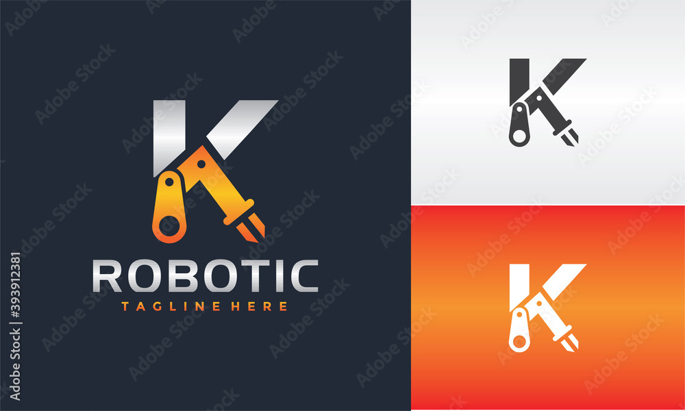 initial K robot arm logo initial K robot arm logo