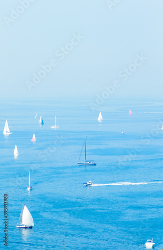 Trieste, Italy, october 2020. Sail boats near the city harbor for the annual event "the Barcolana".