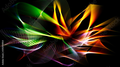Vector design with colorful and continuous shapes floating on a black background