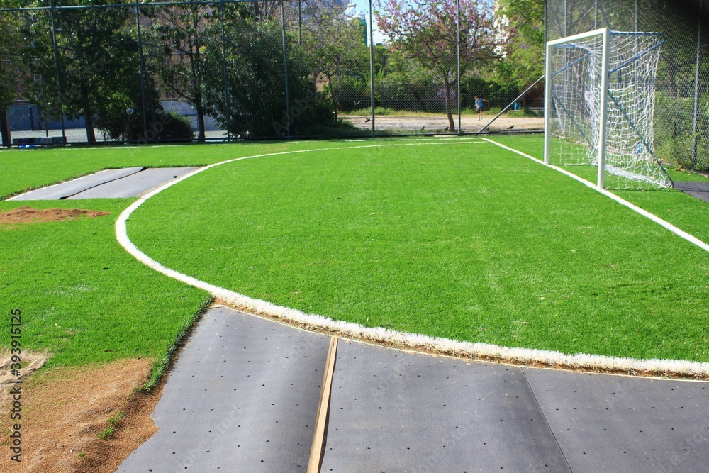 Fototapeta premium Artificial turf soccer field construction