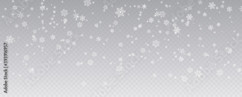 Christmas falling snow isolated transparent background. Winter snow storm backdrop. Vector illustration