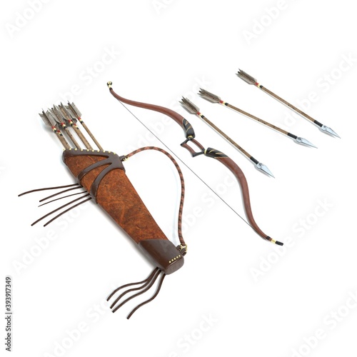 Tablou pe pânză 3D Illustration of a Bow and Quiver