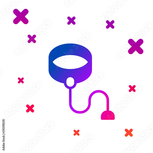 Color Retractable cord leash with carabiner icon isolated on white background. Pet dog lead. Animal accessory for outdoors walk. Gradient random dynamic shapes. Vector.
