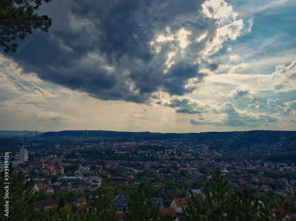 Cloudy sky view on jena at summer from Landgrafen