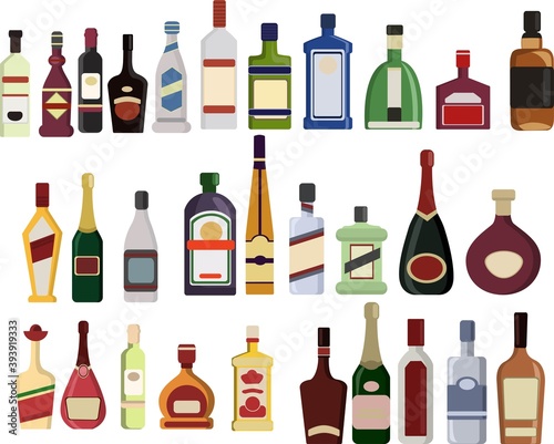 Vector set of bottles of alcohol. isolated on white