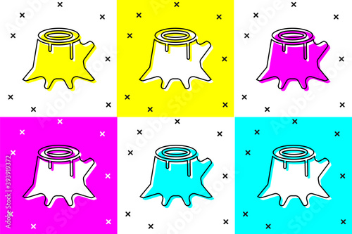 Set Tree stump icon isolated on color background. Vector.