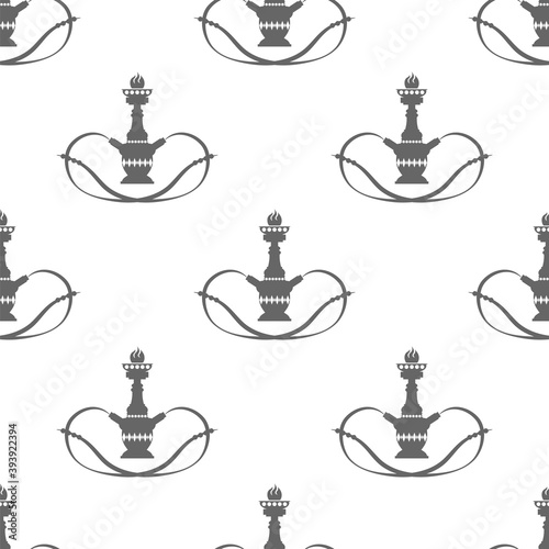 Arabic Hookah Silhouette Seamless Pattern Isolated on White Background.