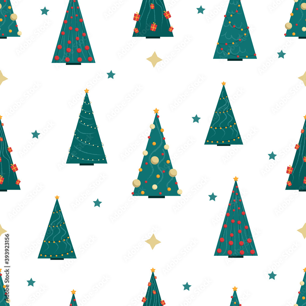 Christmas seamless pattern. flat cartoon christmas trees.