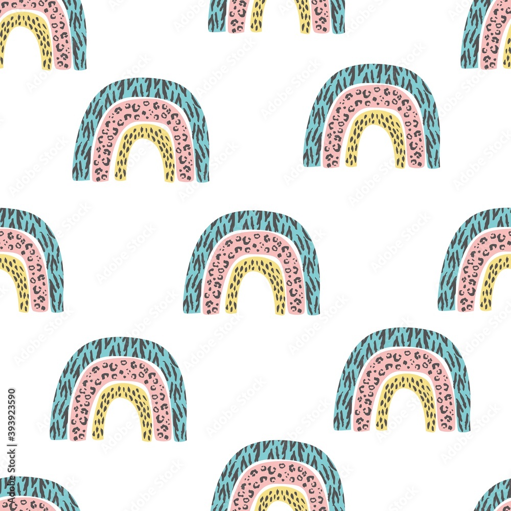 Seamless pattern with a fun rainbow with animal print. Vector ...