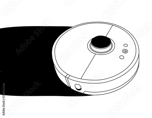 Robot vacuum cleaner line,robotization concept, modern cleaning equipment sign,outline style.Vector graphics