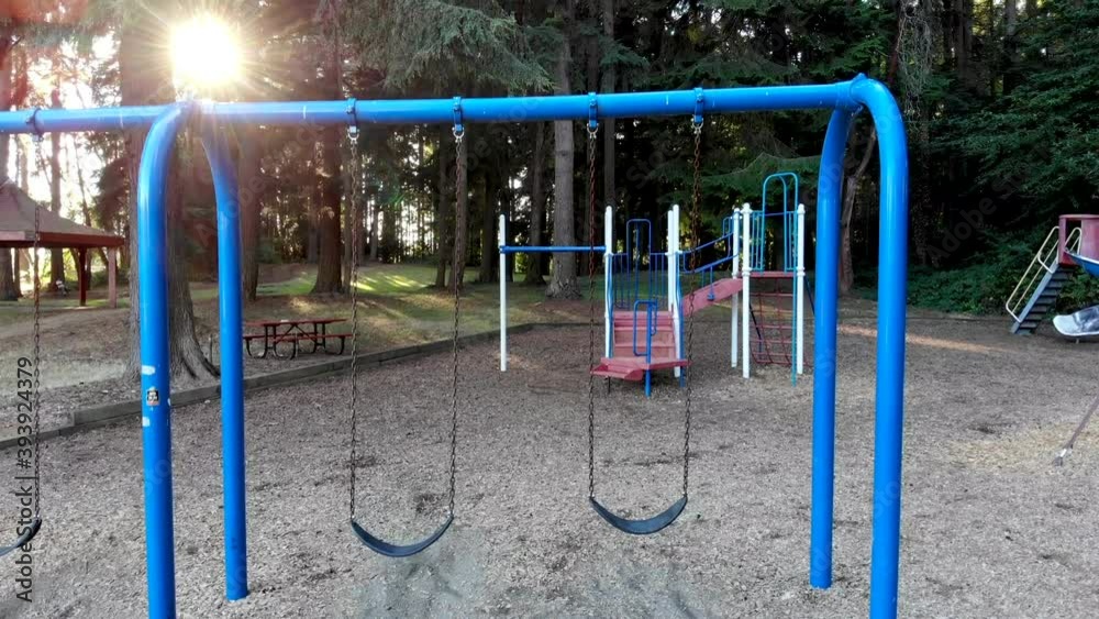 Aerial View of a children’s park with swings in Mountlake Terrace, Washington State, USA Aerial View of a children’s park with swings in Mountlake Terrace, Washington State, USA