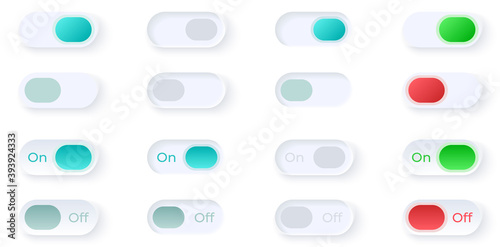 Flip buttons UI elements kit. Choose setting. On and off switches isolated vector icon, bar and dashboard template. Web design widget collection for mobile application with light theme interface