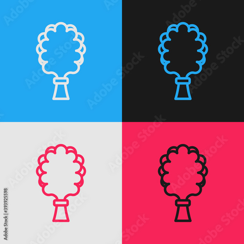 Pop art line Sauna broom icon isolated on color background. Broom from birch twigs, branches for Russian steam bath, sauna, washhouse. Vector.