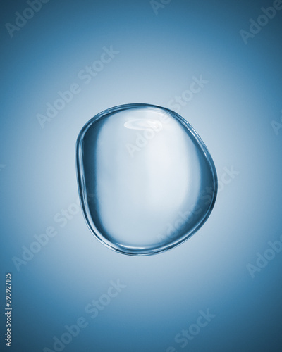 Single bubble of air or oxygen in water. Can also represent a molecule or oil particle in a transparent liquid. Round and blue floating bubble.