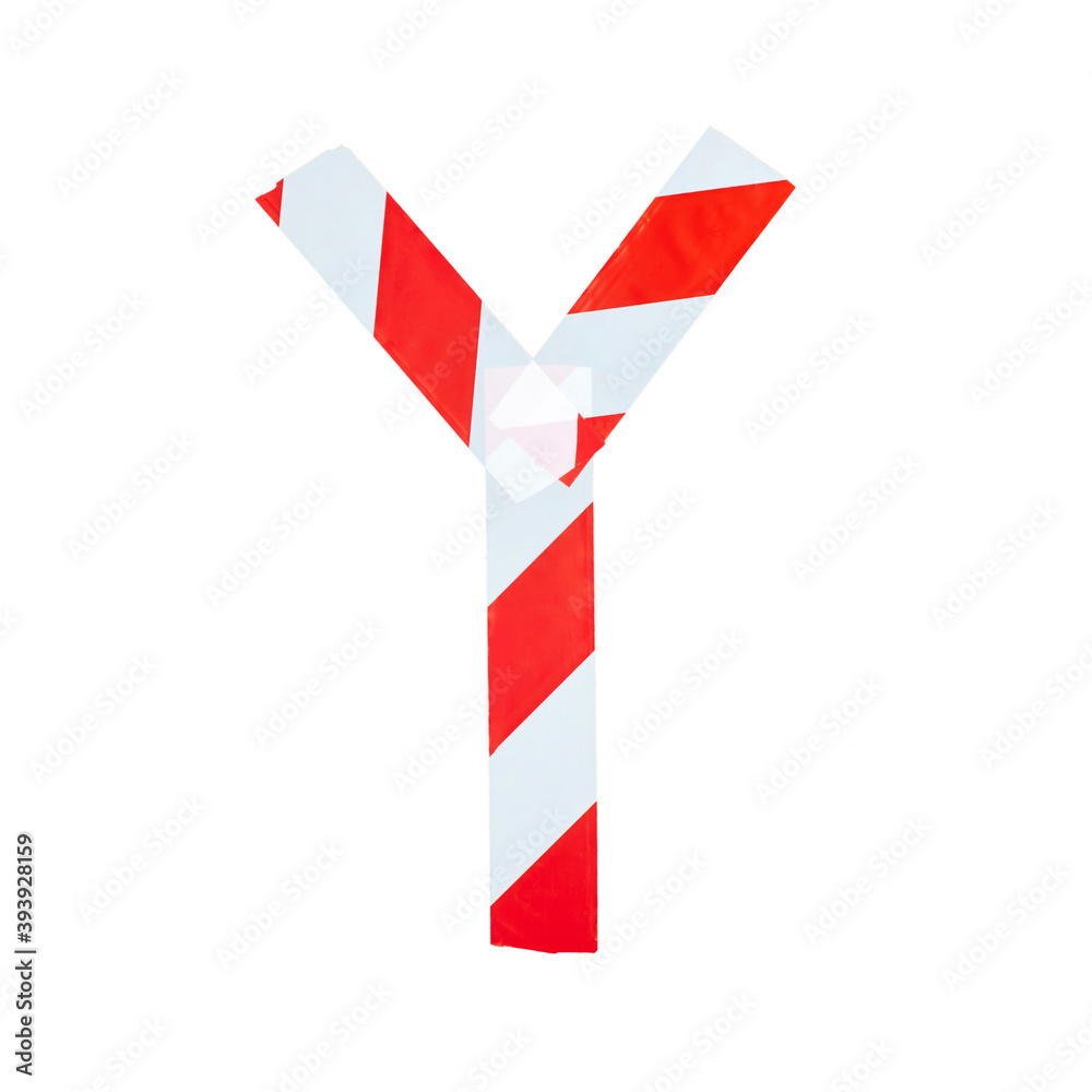 Obraz premium Letter Y from red and white warning tape. Isolated on white background